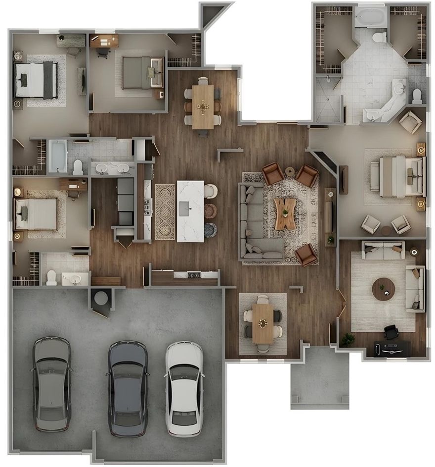 Presold selections available. The Polested is designed for both style and functionality, featuring an open-concept layout with 4 bedrooms and 2.5 bathrooms. The kitchen is a dream, with custom cabinetry, granite countertops, and stainless steel appliances. The living room is warm and inviting with wood floors, a stunning wood beam, and a cozy fireplace. The primary suite is a true retreat, featuring a trayed ceiling, a tiled shower, and his-and-hers closets. Additional perks include a 3-car garage, fenced yard, gutters, and a covered patio—perfect for outdoor enjoyment. Taxes are based on land only. Pictures are of a similar plan and finish. Still under construction. The builder is offering $10,000 towards closing costs or a rate buydown. Preferred lender incentives available.