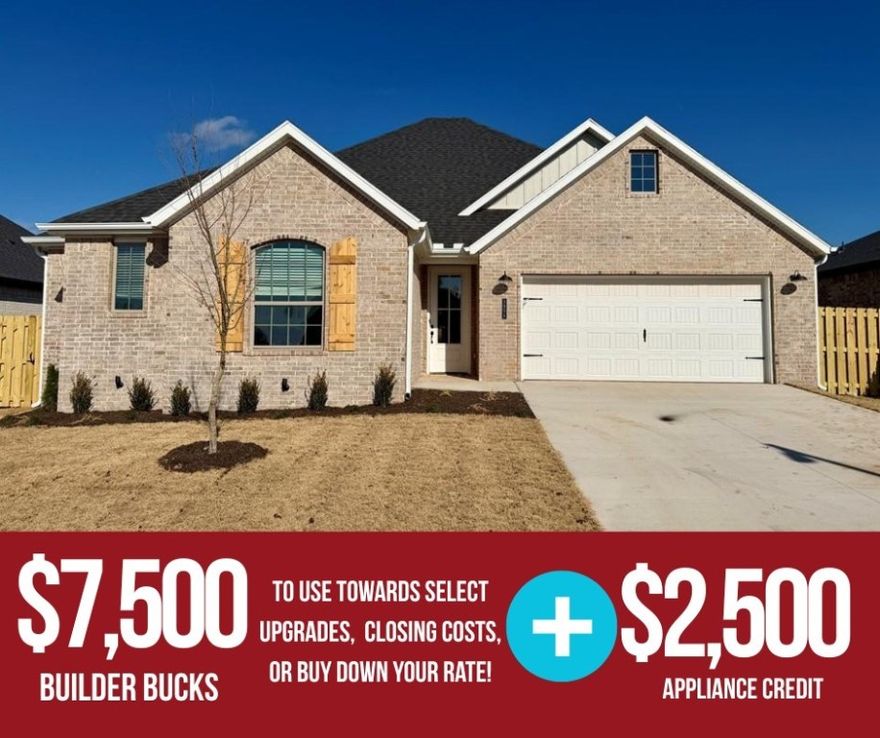 Welcome to the Mallard – this single-story home featuring a 2-car garage and a beautifully connected open-concept layout. Step inside to an inviting open living, dining, and kitchen space, perfect for entertaining or everyday living. The utility room conveniently located off the primary suite adds ease and functionality to your daily routine. Enjoy elevated comfort with a reliable gas water heater, ensuring efficient hot water throughout the home. Step outside to the covered back patio—already equipped with a fan and TV hookup—offering effortless outdoor relaxation and entertainment year-round. With its thoughtful layout, modern features, and prime location, the Mallard floor plan delivers the perfect blend of convenience, style, and comfort for today’s homeowners. For a limited time, Lower your interest rate with $7,500 from the builder + $2,500 appliance allowance + up to 4k in closing costs from select lenders. For a total of up to 14K with lender incentives. Fence, blinds, and gutters are all included.