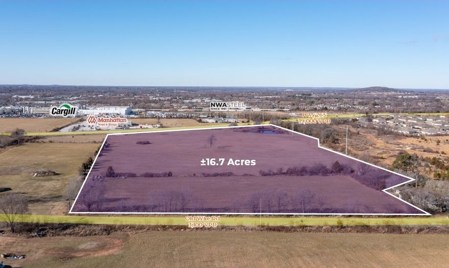 This land can be subdivided into multiple tracts (3 acre minimum).  Owner is also willing to do a build-to-suit or co-development. Sale Price for this land is $4.25/SF.  Flat terrain favorable for development.  Total parcel is 16.7 Acres.  Approximately 486' of frontage on Old Wire Rd.
