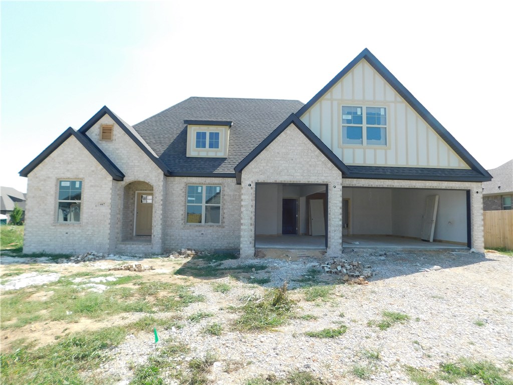 Wonderful new 4BD/3BA/3 car garage home in new Liberty Estates S/D. This 2,500 sf home has an open floor-plan with an inviting spacious covered back porch. Downstairs is a separate study/office, and the upstairs large 4th bedroom could also be used as a bonus room. Currently in the Har-Ber High School District with easy access to I-49. Neighborhood pool and pavilion. Tons of quality features! Come take a look!