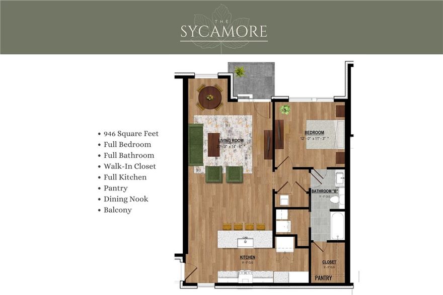 Experience modern, minimalist luxury in The Sycamore, a one-bedroom, one-bathroom plan featuring an open-concept living area and kitchen. The bedroom offers a peaceful retreat with ample closet space, while the bathroom boasts elegant rectangular floor tiles and premium fixtures.

Medlin Park offers exceptional on-site amenities: a clubhouse with café area, refreshing pool, dog park, scenic fishing pond, and pickleball courts. Ideally located in southeast Bentonville, with easy access from I-49, residents have direct access to the Greenway for walking & biking. Close to major employers like Northwest Medical and the new Walmart campus, as well as nearby attractions like Horsebarn Park, The Momentary, and downtown shopping and dining. Medlin Park combines convenience and lifestyle in a vibrant community!