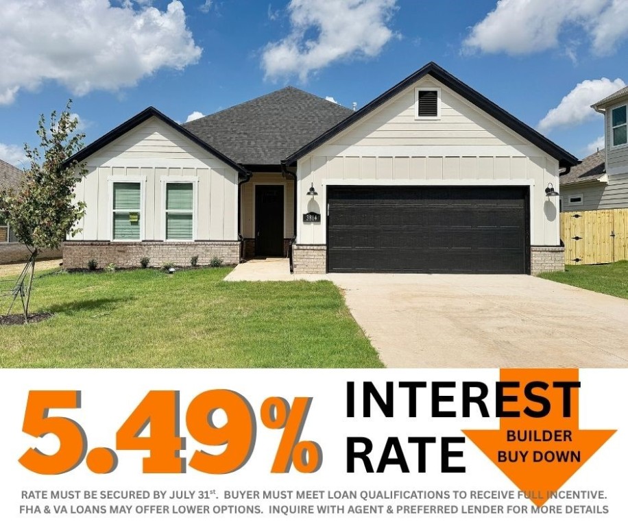 5.49% INTEREST RATE/BUILDER BUY DOWN & fence, blinds and gutters included! Discover your dream home in the new neighborhood- Jacob's Crossing. Fredrick plan with 1 level, garage on the right & East facing! 10 ft ceilings in the living room, linear electric fireplace, LVP flooring throughout the main living areas & primary bedroom, quartz countertops & more. Chef's kitchen boasting frigidaire stainless steel appliances, gas range, pantry, quartz countertops, bar pull handles, large island & gorgeous backsplash. Luxurious primary bedroom features abundant natural light, while the spa-like primary bathroom offers a walk-in shower, double sinks, tub & spacious walk-in closets. Additional features include three large secondary bedrooms and a separate laundry room. Nestled on a generous lot with covered patio that overlooks the serene sodded, fully fenced backyard, creating an exceptional living experience. Sturdy concrete siding & brick! Model home located at 3631 Tranquility St- Lot 1.