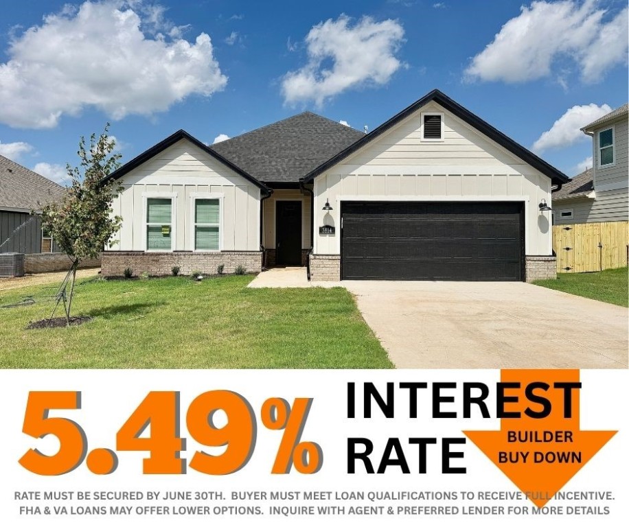 5.49% INTEREST RATE/BUILDER BUY DOWN & fence, blinds and gutters included! Discover your dream home in the new neighborhood- Jacob's Crossing. Fredrick plan with 1 level, garage on the right & East facing! 10 ft ceilings in the living room, linear electric fireplace, LVP flooring throughout the main living areas & primary bedroom, quartz countertops & more. Chef's kitchen boasting frigidaire stainless steel appliances, gas range, pantry, quartz countertops, bar pull handles, large island & gorgeous backsplash. Luxurious primary bedroom features abundant natural light, while the spa-like primary bathroom offers a walk-in shower, double sinks, tub & spacious walk-in closets. Additional features include three large secondary bedrooms and a separate laundry room. Nestled on a generous lot with covered patio that overlooks the serene sodded, fully fenced backyard, creating an exceptional living experience. Sturdy concrete siding & brick! Model home located at 3631 Tranquility St- Lot 1.