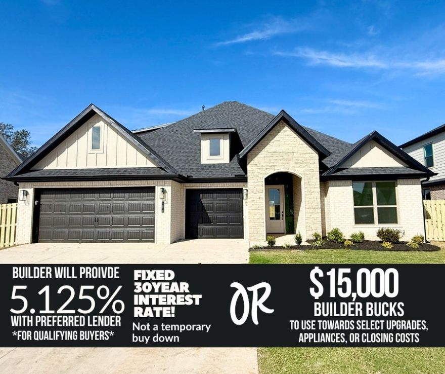 Welcome to Hillcrest in Cave Springs!Located in the heart of Northwest Arkansas, this thoughtfully planned community is just minutes from premier shopping, dining, entertainment, and top-rated schools.Introducing the 2600 Plan this beautifully designed 5-bedroom, 3-bath home features over 2,600 square feet of flexible, functional living space to accommodate your lifestyle. On the main level, youāll find four spacious bedrooms, including a private primary suite tucked away with direct access to the utility room. The open-concept kitchen, dining, and living areas create a warm and connected space, perfect for everyday living or entertaining guests.Upstairs, a fifth bedroom with its own full bath. Additional highlights include a generous three-car garage with ample room for storage or hobbies, and a covered back patio featuring a cozy outdoor fireplace ā ideal for relaxing evenings or weekend gatherings year-round.