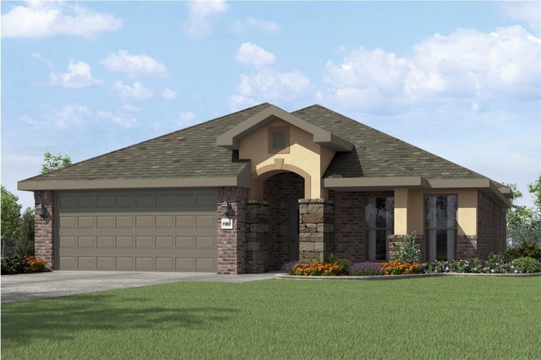 Our 1850KP Series has three bedrooms and two bathrooms with 1,860 square feet of living space. Upon entering, note 10-foot ceilings in the entry, kitchen, living area and master bedroom. The open concept design and corner fireplace in the living area allow for enhanced family time. Take pleasure in his and hers vanities in the master bathroom and a spacious walk in closet that connects to the utility room, making laundry easier.