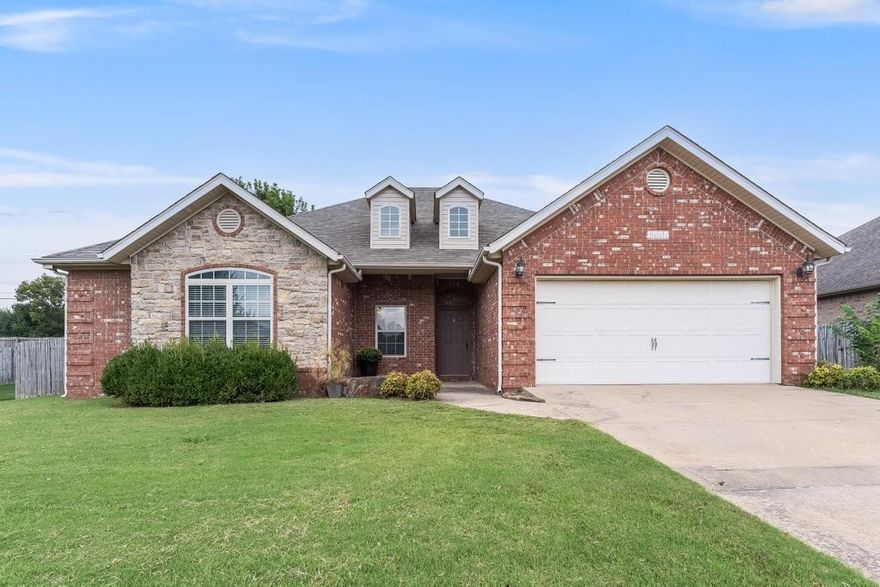 Welcome to this spacious 4-bedroom, 2-bath home offering 1,909 sq ft of comfortable living space on a .23-acre lot. Built in 2005, this well-maintained property features a desirable split floor plan, creating privacy between the primary suite and guest bedrooms. The open living area is perfect for entertaining or relaxing, with plenty of natural light and easy flow throughout. The kitchen offers ample cabinet and counter space, and the large laundry room adds everyday convenience. Outside, you’ll find a fully fenced backyard—ideal for pets, play, or gardening—plus a 2-car garage for extra storage. Located just 10 minutes from I-49, this home offers quick access to shopping, dining, and all that Northwest Arkansas has to offer. Move-in ready and full of potential, this one is a must-see!
