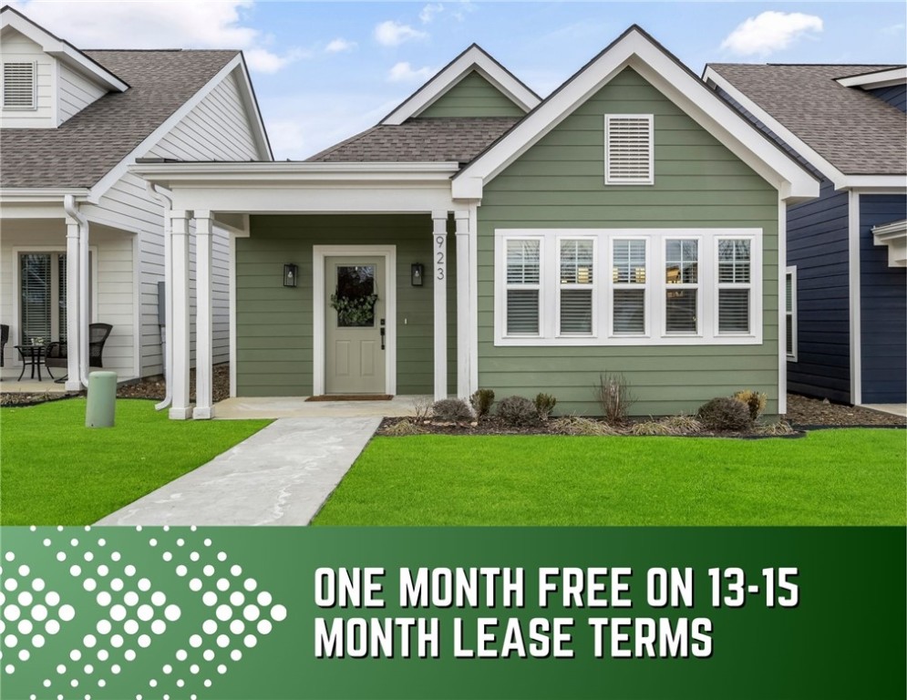 One month FREE on 13-15 month lease terms! Unbeatable location near Crystal Bridges Museum, the Alice Walton School of Medicine, Downtown Bentonville & Walmartās new campus. Enjoy a vibrant community with top-tier amenities, including a clubhouse, pool, pickleball court, dog park, yard maintenance & access to the countries top premier mountain biking trails. Fitzgerald floor plan boasts LVP flooring, crown molding, blinds, ample storage & quality throughout. The living room & dining area offer a seamless open floor plan, perfect for entertaining, with abundant natural light & smooth flow into the chefās kitchen. Chefās kitchen features 3cm granite countertops, Frigidaire stainless steel appliances, refrigerator, a pantry, tons of storage & abundant natural light. Spacious primary suite includes a perfect ensuite bathroom with walk-in tile shower, double sinks, & large walk-in closet. Patio perfect for entertaining! Oversized garage with ample storage.