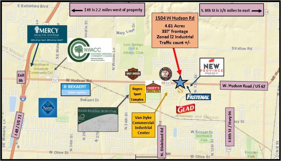 Prime 4.61 acres with 337' frontage & +/-631' depth on W Hudson / Hwy 102. Zoned "I2 - Heavy Industrial" with approval can be downgraded to "Commercial". Very flat and out of FEMA Flood plain except small area on bottom SE corner see photo. 8" Water line at front and east side. Sewer located to east side and back see photo. High traffic count approx. 25,500.