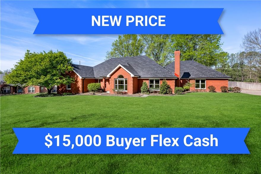 This month: Seller is offering $15,000 toward buyers closing! Opportunity awaits in one of Springdale’s most desirable subdivisions!  This hard-to-find, single-level home sits on a full acre and offers the space, layout, and features today’s buyers are looking for. The thoughtful floorplan includes two spacious living areas, a dedicated office or sunroom, a formal dining area, and split floorplan bedrooms for added privacy. The inviting den features built-ins, a wet bar, wood-burning fireplace, and beautiful wood floors—perfect for both everyday living and entertaining. The recently painted and updated interior offers 4 bedrooms and 2.5 bathrooms, blending comfort with modern touches. Step outside to a huge, privacy-fenced backyard complete with a partially covered wood deck—ideal for gatherings, relaxing evenings, or even adding a future pool. The surveillance system with six cameras and monitor will convey with the home.  A rare one-level property with this much space—inside and out—doesn’t come along often!
