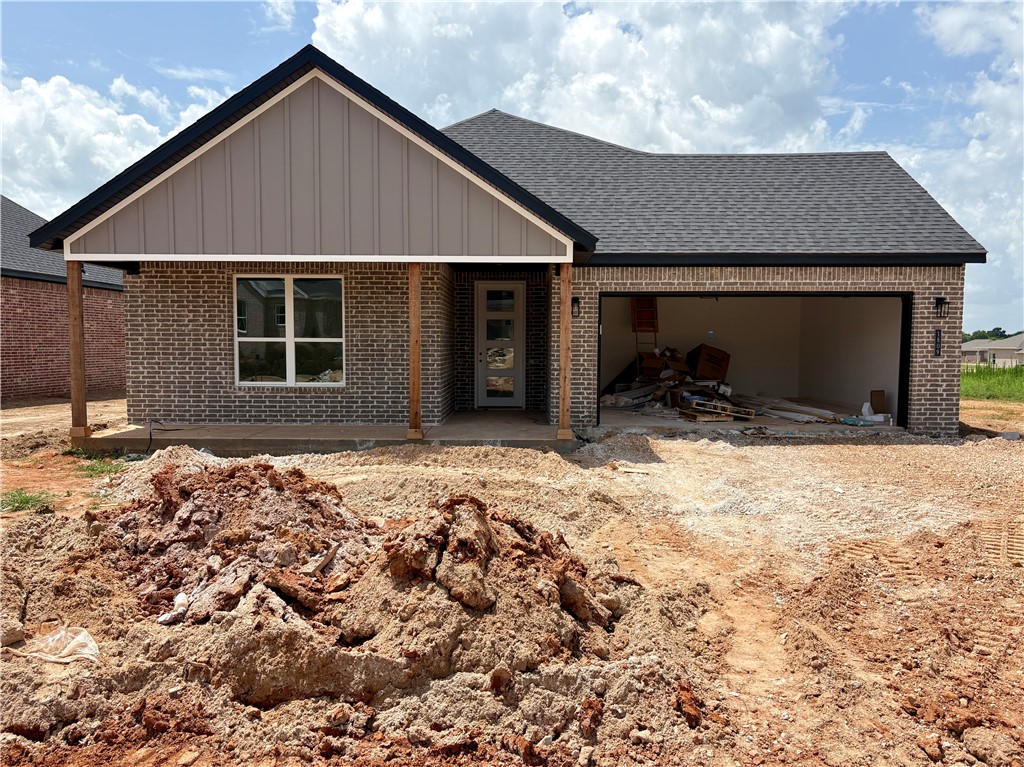 Pea Ridge welcomes you to its rapidly growing community. The Yorktown subdivision places you at the heart of it all, offering close proximity to schools, parks, and beautiful scenic views.This lot showcases the Cardinal Plan, where you're welcomed by LVP flooring and bright, airy touches that bring the home to life. All bedrooms are conveniently located on one side of the house, with two bedrooms and a bathroom at the front, while the primary suite is tucked at the back, next to the laundry room and two extra storage spaces. The kitchen, living, and dining areas flow seamlessly together, with the kitchen offering ample storage, including a walk-in shelved pantry. Enjoy outdoor living with both covered front and back patios.For a limited time rates starting at 4.99% OR $7,500 from builder & up to $4K from preferred lender. For access to see all the homes stop by the model home at 1602 Christman St. Open Monday, Tuesday,Thursday, and Friday from 10-4 and Sunday 1-4.