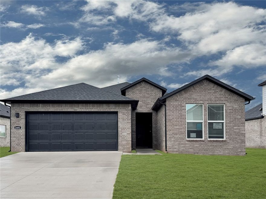 Optimal Ozark plan in Huber Place in Bentonville, AR! Each home in Huber Place was meticulously crafted with attention to detail, creating a space that feels both luxurious and welcoming. Each home features a modern electric fireplace with a poplar mantle and LVP flooring throughout. You’ll find a ceiling fan in all bedrooms and the living room! These homes will be complete with quartz kitchen counters, 42-inch cabinets, and stainless-steel appliances! The Ozark plan offers a lovely office nook/planning room off the kitchen! The primary bath features quartz counters, double sinks, a walk-in shower with tiled walls and a garden tub! The secondary bath will have a tub/shower with tiled walls. Home will have a Garage Door Opener, landscape package, and beautiful 4 Sides brick with Hardie® fascia per plan. Homes in Huber Place are located within the city limits of Centerton with a Bentonville address and zip code of 72713. Property owners are considered a citizen of Centerton and all that applies. Subject to change.