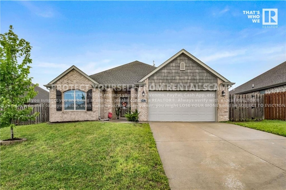 COMING SOON! Available approx. 6/20/25! NO CATS. *Available date may change. No showings until available. **Tenant is responsible for all utilities. Lawn mowing and shrub trimming included! This 3 bedroom 2 bathroom home located minutes away from HWY 412, a park, schools, and west Springdale! Built in 2020, this all brick home features landscaped front and covered front porch! Head inside to the entry way and spacious living room with cozy gas log fireplace and wood look tile floors! Open concept dining space open to the kitchen with center island and lots of cabinetry, granite countertops, pantry & stainless steel appliances! Spacious primary bedroom with private ensuite! Home has beautiful plantation shutters throughout! Head out back to the fenced in backyard with covered patio!