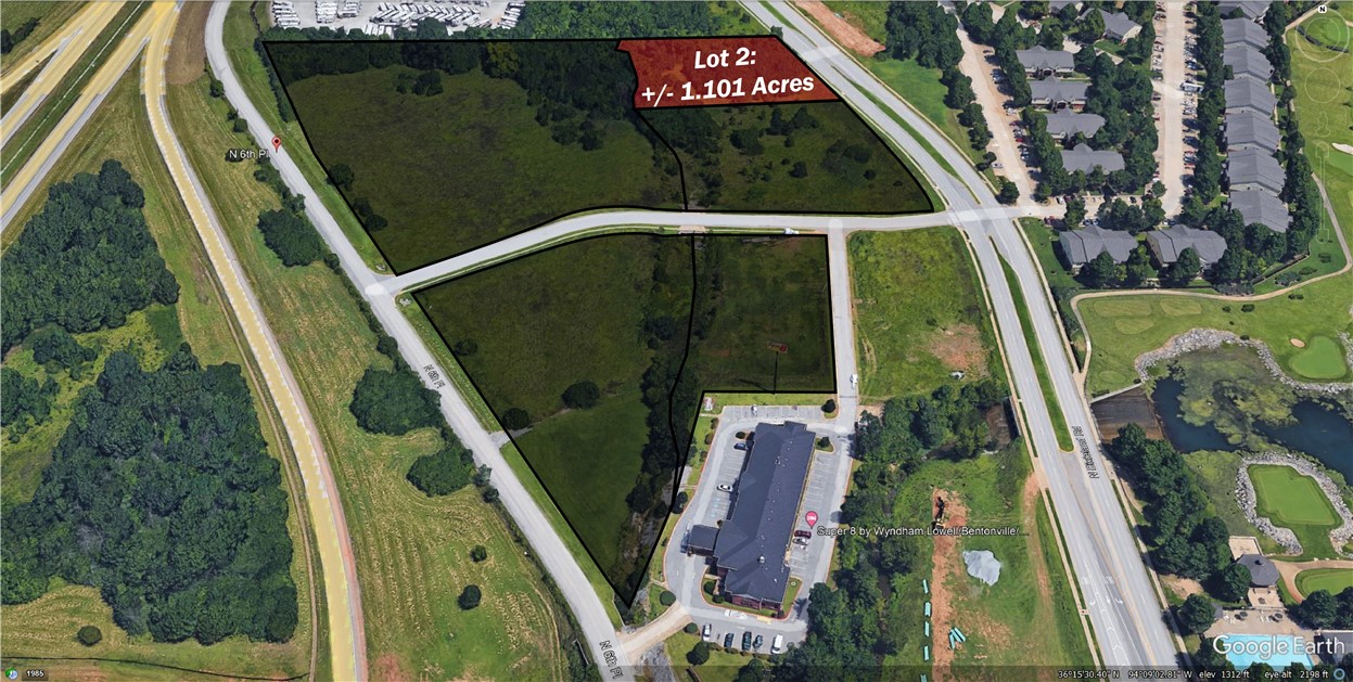 Prime commercial land spanning +/- 1.101 acres offering excellent development potential in a high-visibility location. Featuring +/- 165' of road frontage along Dixieland St in Lowell, the property is zoned C-2 Urban Thoroughfare Commercial, making it ideal for a quick-service restaurant (QSR), retail or office building, medical facility, and more. Public water and sewer are conveniently located at the street, ensuring easy utility access. Positioned just off I-49, the major interstate system running through Northwest Arkansas with approx. 109,000 VPD, this parcel is perfectly suited for businesses seeking maximum exposure and accessibility.