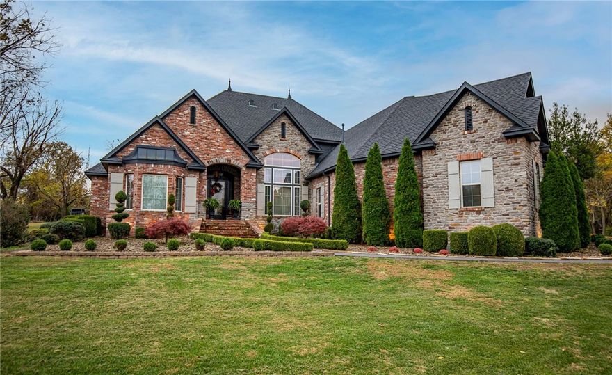 Exquisite Estate home tucked away on a 3.96 acres.  Show stopping chef’s kitchen with large island and bar with professional grade appliances all open to a sprawling great room that enjoys open views of the backyard paradise! Main level master retreat is grand and offers a luxurious en suite bath and closet fit for a queen! Formal dining, private study, fully equipped media room, game room, three bedrooms on the main level. Gorgeous curb appeal with front circle drive and side load 3 car garage. Welcome home to luxury living in the heart of Northwest Arkansas just minutes from shopping, restaurants, Walmart Amp, trails, hospital and more!