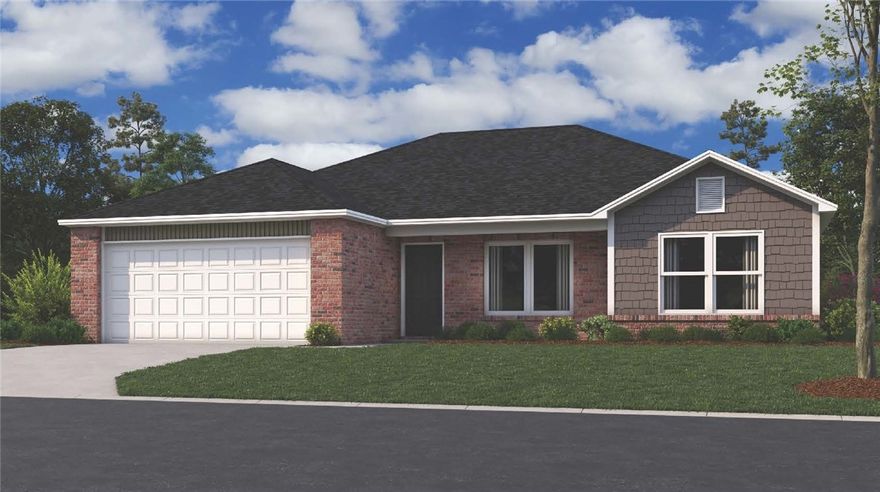 The lovely Clark plan is rich with curb appeal with its welcoming covered entryway and front yard landscaping. This one-story home features 3 bedrooms, 2 bathrooms, a large family room, and a kitchen fully equipped with energy-efficient appliances, abundant counterspace, and a pantry. The laundry room is nestled between the garage and master suite for quick, convenient access. Learn more about this home today! *Photos are of similar model.