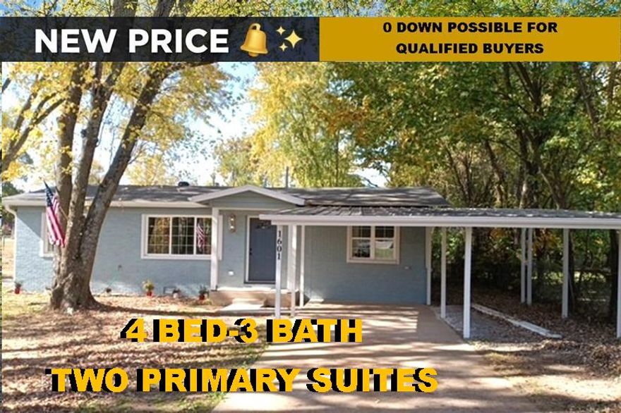 Low priced 4BR/3BA home in Northwest Arkansas!
Beautifully remodeled with a versatile split floor plan, perfect for multi-generational living. Features two spacious primary suites with private baths, located at opposite ends of the home for added privacy, plus two additional bedrooms. Completely renovated from the ground up, including new kitchen, bathrooms, plumbing, electrical, drywall, and insulation. Formal dining room and flex space ideal for an office or breakfast area. Situated on a nice lot with mature shade trees and includes a 2-car carport. Move-in ready!