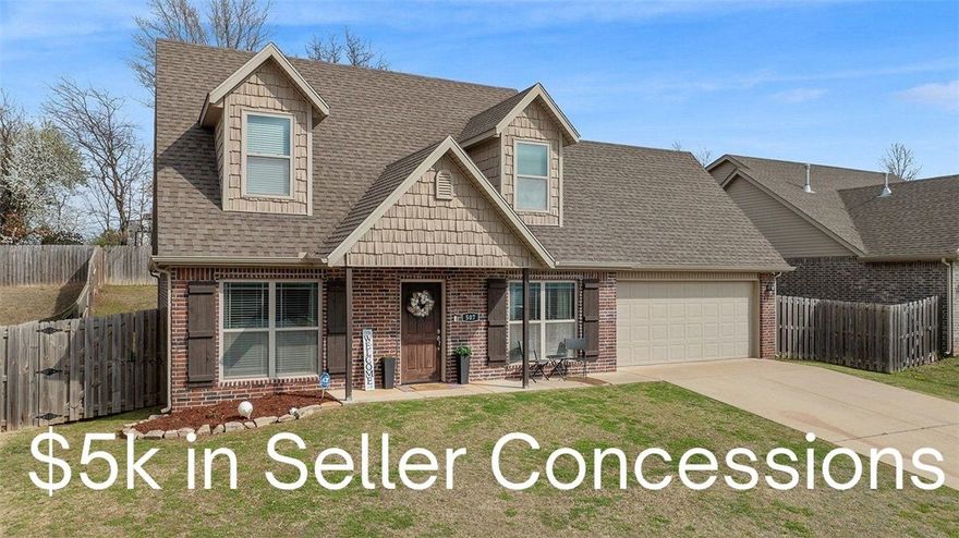 *$5k in  seller concessions & a $5k price improvement! 
Welcome to this charming 3-bedroom, 2.5-bath home in the heart of Rogers! Built in 2018 by Riverwood Homes, this 1,575 sq ft home offers thoughtfully designed living space with quality finishes throughout. The main level features the primary bedroom & full bath, a half bath, laundry room & kitchen.The kitchen is equipped with granite countertops and flows into the main living area, complete with a cozy gas fireplace. Step outside to enjoy the covered back porch—perfect for relaxing or entertaining year-round. Located just 2 miles from Interstate 49, this home provides quick & easy access to everything across Northwest Arkansas, including shopping, dining, & entertainment. Don’t miss this wonderful opportunity in a convenient Rogers location!