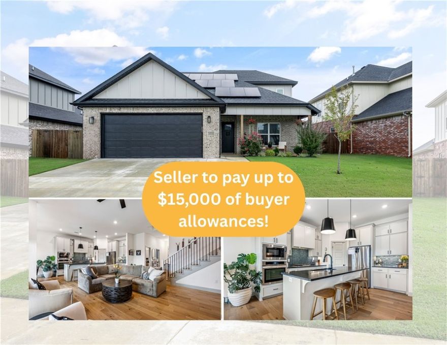 Beautiful modern farmhouse in Annika Estates with $15,000 in buyer concessions and allowances! Seller is offering $5,000 toward closing or lending costs, plus a $10,000 flooring allowance so buyers can personalize the space to their style.  Seller is motivated!  

This 4-bed, 3-bath home features a smart split floorplan with the primary suite and guest bedroom on the main level, a spacious open-concept kitchen with granite counters, stainless appliances, walk-in pantry, and a cozy yet functional living area.

Step outside to enjoy the covered patio, raised garden beds, and a fully fenced backyard—perfect for entertaining or relaxing. The home also includes a fully paid-off 27-panel rooftop solar grid, installed in 2024, with zero balance owed and full ownership transferring to the buyer at closing. This system produces enough electricity to power the home for two-thirds of the year, offering major savings and long-term value.