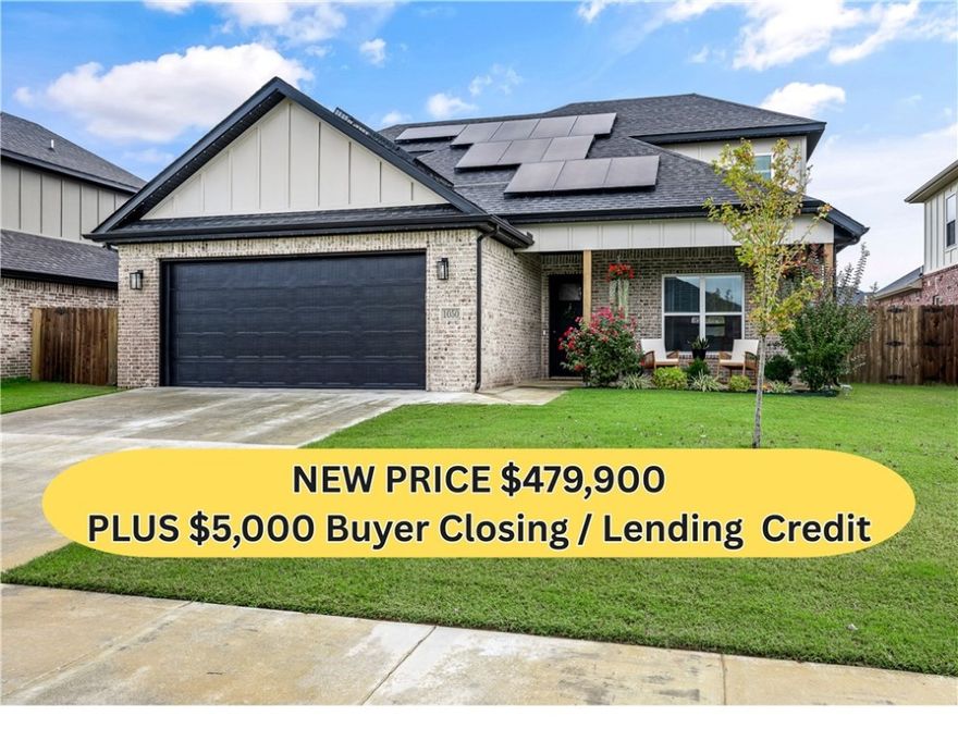 MOTIVATED SELLER!  Beautiful modern farmhouse in Annika Estates now listed at $479,900 with a $5,000 seller-paid credit toward buyer closing or lending costs! Priced at just $215.68/sq ft, this 4-bed, 3-bath home offers a smart split floorplan with the primary suite and one secondary bedroom on the main level, perfect for guests, office space, or multi-generational living. The open-concept kitchen features granite countertops, stainless appliances, and a walk-in pantry, flowing into a spacious living area with added built-ins for a custom look. Step outside to enjoy the covered patio, garden beds, and a fully fenced backyard ideal for relaxing or entertaining. A fully owned 24-panel rooftop solar system (installed in 2024) transfers at closing with no loan or lease, and generates enough electricity to power the home for most of the year (approx. 8 months). Seller is motivated—don’t miss this opportunity!