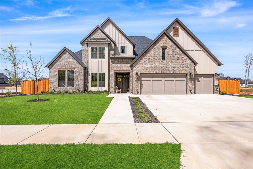 Built in 2025, this stunning, like new 5-bedroom, 4.5-bath Anniston floorplan offers thoughtfully designed living space with modern upgrades throughout. Enjoy 10’ ceilings on the main level, 9’ upstairs, 8’ interior doors, whole-home Sonos speaker system, tankless water heater, soft-close cabinetry, and energy-efficient Low-E windows. The chef’s kitchen features ceiling-height cabinets, 3cm quartz countertops, extended island with storage, apron sink with gold faucet, and walk-in pantry. The living room boasts extensive built-ins with glass doors and an upgraded solid wood staircase. Spacious primary suite includes a massive closet with floor-to-ceiling storage. Euro shower and two vanity areas. Epoxy floor garage with mini-split HVAC, insulated garage doors, ceiling storage rack, and underground storm shelter. Professionally landscaped yard with custom privacy fence and covered patio with brand new shades being installed.  Come take a look and experience everything this exceptional home has to offer!