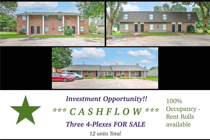 Excellent investment opportunity in East Springdale! Package of three 4-plexes for a total of 12 units. Two of the 4-plexes are 2bd/1.5ba per unit, and the other one is 2bd/1ba per unit.  All Recently remodeled with flooring, paint, refinished cabinets, counter tops, and lighting & plumbing fixtures throughout. Updated kitchen appliances including Refrigerators. Washers/dryers to convey as well. Two of the 4-plexes have newer roofs, majority of HVAC units and hot water heaters have been updated. Conveniently located close to schools, grocery stores, restaurants, shopping, trails, and all amenities Springdale. Less than 3 miles to Emma Ave and downtown. All units are currently leased. No yard sign - Do not disturb tenants. All properties are for sale individually as well, see ML# 1321614, 1321870, and 1321610.
