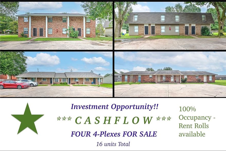 Excellent investment opportunity in East Springdale! Package of Four 4-plexes for a total of 16 units.  Two of the 4-plexes are 2bd/1.5ba per unit, and the other two are 2bd/1ba per unit.  All Recently remodeled with flooring, paint, refinished cabinets, counter tops, and lighting & plumbing fixtures throughout. Updated kitchen appliances including Refrigerators. Washers/dryers to convey as well. Some of the 4-plexes have newer roofs, HVAC units, and hot water heaters. Conveniently located close to schools, grocery stores, restaurants, shopping, trails, and all amenities Springdale. Less than 3 miles to Emma Ave and downtown. All units are currently leased. No yard sign - Do not disturb tenants. All properties are for sale individually as well, see ML# 1321614, 1321870, 1321610, and 1321880.