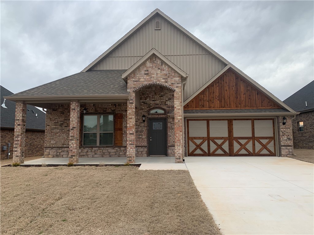 Remarkable new construction 3 bed 2 1/2 bath single story home now available. Complete with SS built-in appliances including convection oven, mw, & gas cooktop surrounded by granite countertops. See-through fireplace in the living room makes the perfect architectural focal point. Windows are wood cased & have 2 1/2" blinds installed. Large front porch, fully sodded yard, landscaping & privacy fence give the home tremendous curb appeal. The 10 x 20 back porch is covered & home has fully installed gutters. Keyless pad on garage door for ease of access opens the garage door to a full size garage space. Master bedroom has an oversized 5 x 5 tile shower & the master closet conveniently wraps around into the laundry room w presoak sink located close to the garage for easy access. Half bath in living room hall area is equipped w pocket door so that it does not hinder the living room space. Exterior brick & cedar construction for a long life & ease of maintenance. Make this your next home Photos are of similar floor plan.