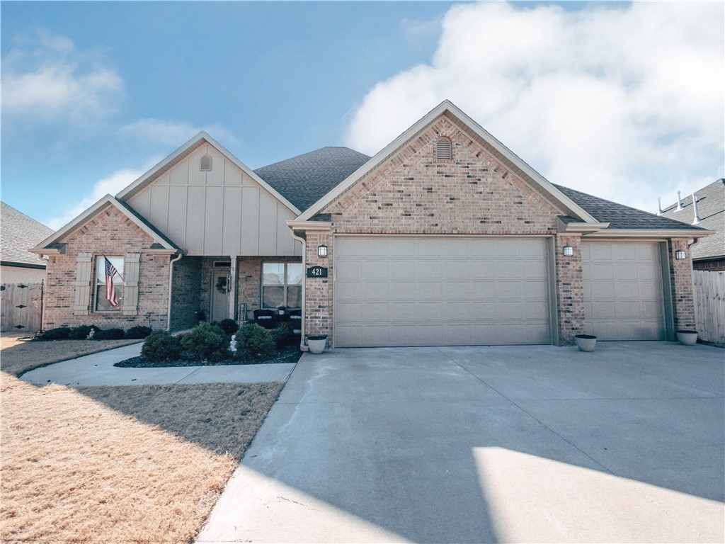 This is a beautiful 4 bedroom, 3 full bath house, with an office in Tontitown. Come in through the cozy front entrance into this spacious floorplan. To the left, you have a sizeable dining room and to the right, you have a nice office with french doors. As you enter your spacious living and kitchen area you will notice the gas fireplace and extra storage spaces throughout the house. In the kitchen, you will notice the unattached middle island that can stay. Right next to the office is the sizeable owner's suite with a large nook for a desk or an extra seating area. The owner's suite bathroom has a double vanity, bathtub, walk-in shower, & walk-in closet. Away from the owner's suite are the 3 remaining bedrooms and 2 full bathrooms. Don’t miss the laundry room with ample storage. The 3 car garage has a wall built to separate the single car side (currently used as a woodworking studio).