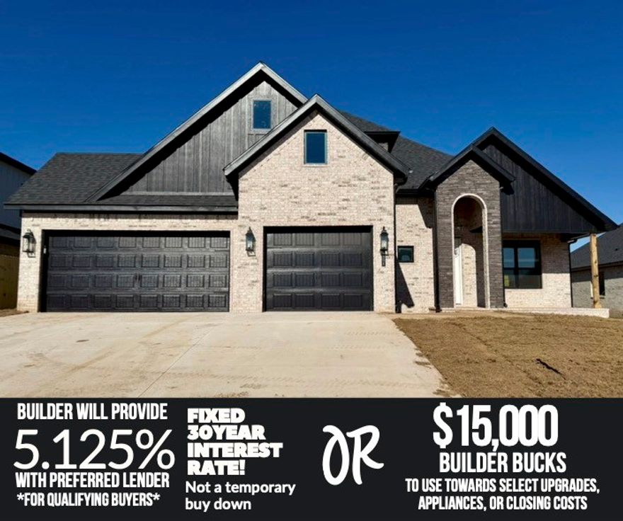 Welcome to Hillcrest in Cave Springs!Enjoy peaceful surroundings on the edge of town with the convenience of being just minutes from everything NWA has to offer. The Eagle Plan offers 2,835 square feet of thoughtfully designed living space, featuring 5 bedrooms and 3 full bathrooms. On the main level, you'll find an inviting open-concept layout that seamlessly connects the living, dining, and kitchen areas. Conveniently located just off the three-car garage, the mudroom and utility room offer practical everyday functionality and flow directly into the spacious primary suite. This smart split-floor layout ensures the primary suite remains a private retreat, separate from the rest of the main-floor living spaces.Also on the first floor is a secondary bedroom and a full bathroom.Upstairs, three additional bedrooms share a full bathroom.Outside, a covered back patio with a cozy fireplace creates a perfect space to enjoy the outdoors in comfort, all year long.