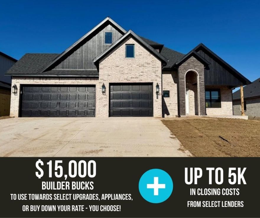 The Eagle Plan offers 2,835 sqft of thoughtfully designed living space, featuring 5 bedrooms and 3 full bathrooms. An inviting open-concept layout that seamlessly connects the living, dining, and kitchen areas. Conveniently located just off the 3-car garage, the mudroom and utility room offer practical everyday functionality and flow directly into the spacious primary suite. This smart split-floor layout ensures the primary suite remains a private retreat, separate from the rest of the main-floor living spaces. Also on the first floor is a secondary bedroom and a full bathroom. Upstairs, three additional bedrooms share a full bathroom. Outside, a covered back patio with a cozy fireplace. For a limited time, Builder Incentives: $15,000 Builder Bucks to use towards select upgrades, appliances, or buy down your rate – you choose! Plus up to 5K from select lenders. For a total of up to 20K with lender incentives! Fence, blinds, and gutters are all included.