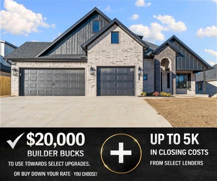 The Eagle Plan offers 2,835 sqft of thoughtfully designed living space, featuring 5 bedrooms and 3 full bathrooms. An inviting open-concept layout that seamlessly connects the living, dining, and kitchen areas. Conveniently located just off the 3-car garage, the mudroom and utility room offer practical everyday functionality and flow directly into the spacious primary suite. This smart split-floor layout ensures the primary suite remains a private retreat, separate from the rest of the main-floor living spaces. Also on the first floor is a secondary bedroom and a full bathroom. Upstairs, three additional bedrooms share a full bathroom. Outside, a covered back patio with a cozy fireplace. For a limited time, Builder Incentives: $20,000 Builder Bucks to use towards select upgrades, appliances, or buy down your rate – you choose! Plus up to 5K from select lenders. For a total of up to 25K with lender incentives! Fence, blinds, and gutters are all included.