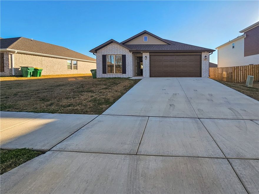 New Year Special below market rent at $1,640/month with a February 15, 2026 move-in, this almost brand-new 4-bedroom home at 2091 Bluebonnet Lane offers the perfect blend of space, light, and modern comfort in Centerton. Natural light fills the open living and kitchen areas, creating a bright, airy space ideal for everyday living and entertaining, complemented by a dedicated dining area. The thoughtfully designed layout includes a spacious primary suite with a large walk-in closet, a dedicated laundry room, and plenty of storage throughout. Step outside to enjoy the backyard patio, perfect for relaxing or hosting family and friends. Conveniently located near Bentonville, top-rated schools, shopping, dining, parks, and major commuter routes, this home makes daily life easy and efficient. Pets welcome: up to two pets, 40 lbs max, with a $250 non-refundable pet deposit per pet.