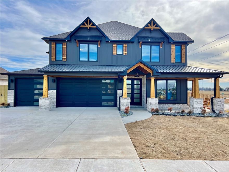 Brand new construction two story 5 bedrooms, 3-1/2 Baths, large den, and three car garage. Amenities: 6 foot refrigerator, double oven, drawer microwave, pot filler, farm sink, 3cm quartz tops, custom cabinets, sprinkler system, 11k outdoor fireplace gas starter, full wrap around porch, hot tub connection, outdoor kitchen, outdoor drop-down TV, wood ceiling on front porch, all hard surface floors, two separate Heat And Air units for upstairs and downstairs, sink utility room, gas fireplace, media closet, tankless hot water heater, laundry chute, porch swing, cedar Fence, walk out attic storage, 2 inch blinds, and more.