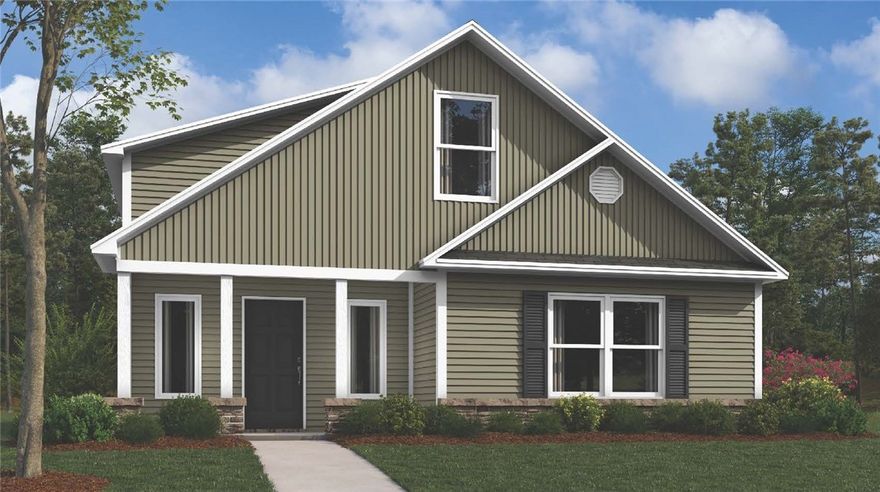 OFFERING A 5.49% INTEREST RATE 2/1 BUYDOWN (3.49% year 1, 4.49% year 2, and 5.49% years 3-30), 4.75% FIXED INTEREST RATE ON VA, USDA,AND FHA LOANS, OR $12,000 TOWARDS CLOSING COSTS and/or APPROVED OPTIONS THROUGH 9/5/24 @6:00PM OR UNTIL FUNDS RUN OUT WHEN USING PREFERRED LENDER!!!!
The lovely Ellie plan is loaded with curb appeal with its welcoming covered front porch and front yard landscaping. This home features a 2-story plan with 3 bedrooms, 2 bathrooms, a large living room, a cozy dining area, and a charming kitchen fully equipped with energy-efficient appliances, generous counter space, and a pantry for ease of meal preparation. Plus, a bonus room on the second floor. Learn more about this home today! *Photo are of similar model.
