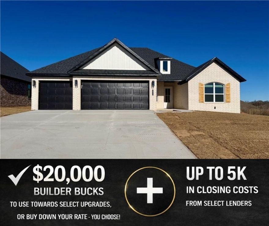 Live in Hillcrest and enjoy a serene community just moments from Rogers schools, I-49, and Northwest Arkansas’ top destinations. The open-concept layout features wood floors throughout the main living areas, a stunning electric fireplace with a custom accent wall, and a dining room enhanced by decorative beams and a designer accent wall. The kitchen impresses with cabinets extending to the ceiling, offering both style and ample storage.Retreat to the primary suite, where you’ll find a spa-like bathroom complete with a freestanding soaker tub and a fully tiled walk-in shower. Quality finishes and attention to detail are evident throughout the home. Open houses every Sunday from 1–4 PM. For a limited time, Builder Incentives: $20,000 Builder Bucks to use towards select upgrades, appliances, or buy down your rate – you choose! Plus up to 5K from select lenders. For a total of up to 25K with lender incentives! Fence, blinds, and gutters are all included.