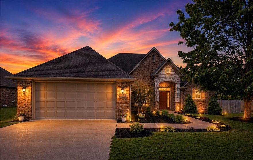 Discover comfortable, easy living in this beautiful home located in the sought-after Cornerstone Ridge neighborhood. Move-in ready and ideally located under 20 minutes from both Walmart Headquarters and XNA Airport. Cornerstone residents enjoy access to over 17 acres of cleared green space and a variety of amenities, including a neighborhood pool, playground, walking and fitness trails, and a stocked fishing pond. Inside, you’ll find thoughtful details and a cozy gas fireplace that add both character and comfort. The open, eat-in kitchen offers granite countertops, a brick archway w/breakfast bar, and plenty of cabinet space—making it ideal for both everyday living and entertaining. Out back, an extended patio with 2 fire features and a pergola creates the perfect setting for gatherings or quiet evenings outdoors. As an added bonus, the garage has a mini split attached and extra insulated walls making the area heated and cooled for endless possibilities. Frige, Washer & Dryer are included with an acceptable offer.