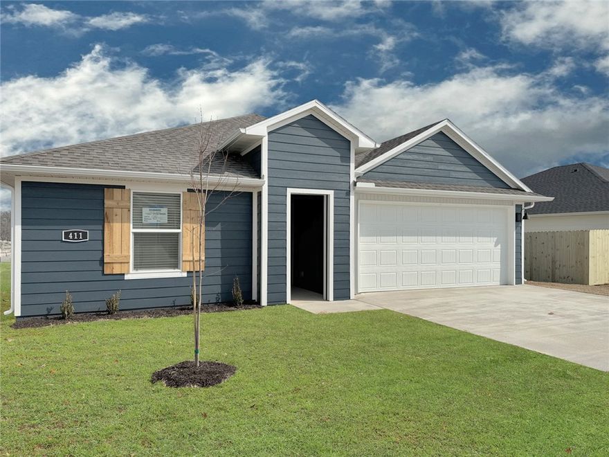 Charming Cali plan in Selah Meadows, our newest home community situated in the heart of Prairie Grove. Each home in Selah Meadows is meticulously crafted with attention to detail, creating a space that feels both luxurious and welcoming. From the moment you walk through the door, you'll be greeted by modern features and spacious layouts that cater to every lifestyle. Our homes boast premium finishes and thoughtful designs, ensuring that you'll be stepping inside your own personal oasis. These homes will be complete with LVP flooring throughout, wood shelving in all closets, pantry and utility room.  Kitchen will have granite counters, 36-inch cabinets, stainless steel appliances! Ceiling fan in Living room and Bedroom One. Bedroom one bath will have granite kitchen counters, double sinks, and a walk-in shower. Home will have a Garage Door Opener, and a Landscape package. Home will have Beautiful 4 Sides Hardie Siding ®.
