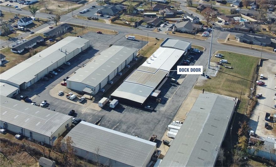 1 grade level door (12' x 10')
wall height: 9'
peak height: 12' 8''
clear span: 9'
dock level doors: 1
parking spaces: 8
3.3 mile drive to interstate-49. Approximately 200 SF of office space. One office, one showroom, and one bathroom.