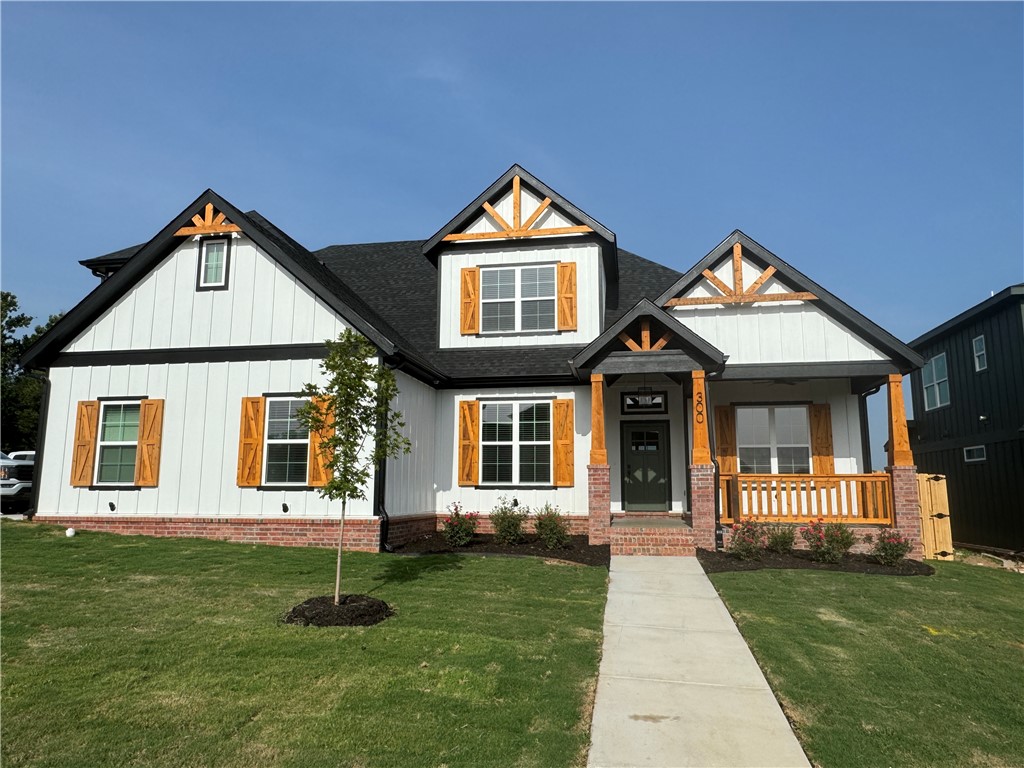 Another quality new construction home is available in the desired Crescent View Subdivision! This home boasts 4 bedrooms, 3 bathrooms, bonus room, 3 car garage, and a great layout. Kitchen is equipped with gas cooktop, built-in oven & microwave, large island with waterfall granite, & eat-in dining area that is all open to the living room. Downstairs has the office, primary suite and BR 2. Bedrooms 3-4, bonus room and a full bathroom are all upstairs. Enjoy grilling or hanging out on the covered back patio. Located steps from Janie Darr Elementary and the new Mt Hebron Park. Subdivision is close to XNA, I-49, shopping, dining, and entertainment.
