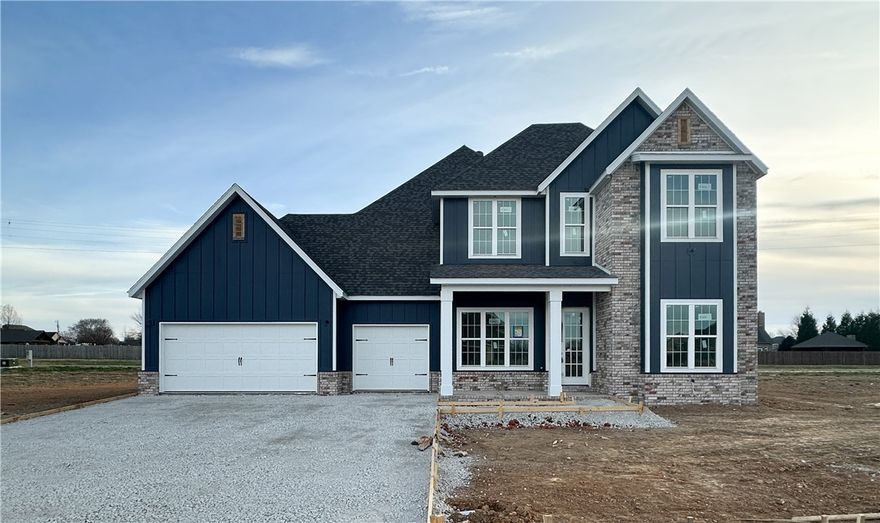 Welcome to County Line Square, a new community in Springdale next to Shaw Family Park that offers a pool and pavilion for residents. This home begins with 2 bedrooms and a full bathroom off the entry, giving you flexible space for guests or work. The hallway leads into the living room, where a gas fireplace creates a warm focal point, and engineered wood floors extend throughout the first floor. The kitchen and dining area flow from the living space and feature a large island, cabinets to the ceiling, GE Profile stainless steel appliances, and a pantry. The primary suite sits on its own side of the home and includes a vaulted bedroom, a double vanity with a centered makeup vanity, a walk-in shower, and a walk-in closet. The laundry room includes built-in cubbies and connects to the 3-car garage for a convenient drop zone. Upstairs offers 2 bedrooms and a full bathroom. A fence, gutters, and blinds are included. The builder’s preferred lender is offering $3500 toward closing costs or a rate buydown. *Agent Owned*