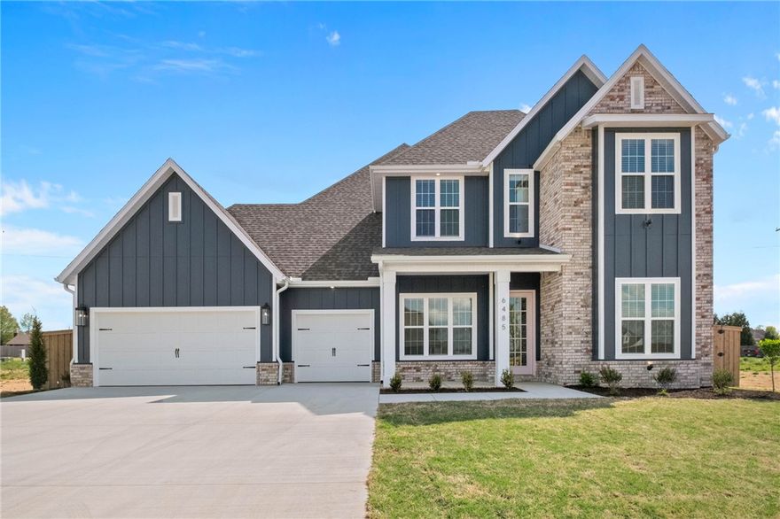 Welcome to County Line Square, a new community in Springdale next to Shaw Family Park that offers a pool and pavilion for residents. The Brighton begins with 2 bedrooms and a full bathroom off the entry, giving you flexible space for guests or work. The hallway leads into the living room, where a gas fireplace creates a warm focal point, and engineered wood floors extend throughout the first floor. The kitchen and dining area flow from the living space and feature a large island, cabinets to the ceiling, GE Profile stainless steel appliances, and a pantry. The primary suite sits on its own side of the home and includes a vaulted bedroom, a double vanity with a centered makeup vanity, a walk-in shower, and a walk-in closet. The laundry room includes built-in cubbies and connects to the 3-car garage for a convenient drop zone. Upstairs offers 2 bedrooms and a full bathroom. A fence, gutters, and blinds are included. Builder’s preferred lender is offering $3500 toward closing costs or a rate buydown. *Agent Owned*