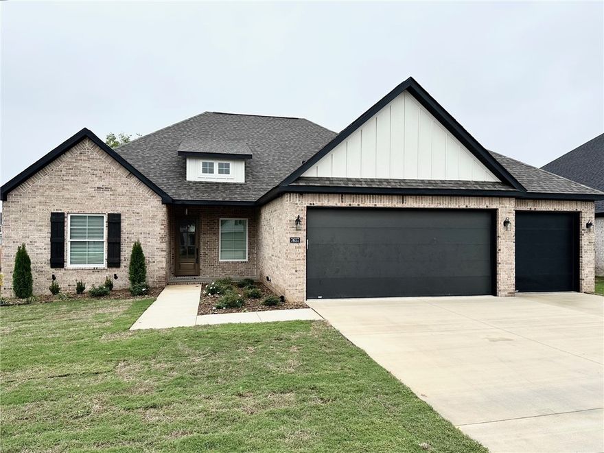 Incredible West Springdale location close to Har-Ber High school. Quality all brick new construction in Benedetto S/D. An abundance of amenities include: custom cabinetry, granite/quartz counters, pot filler, double ovens, Frigidaire Professional appliances, electrical outlets in pantry and closets, sink in laundry room, tiled walk-in shower, comfort height toilets, cased Anderson windows throughout, tankless water heater with recirculation pump, wood flooring throughout home, covered patio with outdoor fireplace and insulated garage doors that are 8ft tall with belt drive openers for quiet operation. Included in the price are cedar shadow box fence, gutters, blinds, front and back irrigation and security system that includes 3 cameras. Have family fun at the community pool and sport court which offers pickleball and basketball. Enjoy blessed living in Benedetto!.