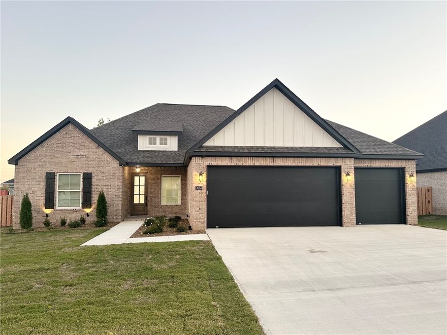 Incredible West Springdale location close to Har-Ber High school. Quality all brick new construction in Benedetto S/D. An abundance of amenities include: custom cabinetry, granite/quartz counters, pot filler, double ovens, Frigidaire Professional appliances, electrical outlets in pantry and closets, sink in laundry room, tiled walk-in shower, comfort height toilets, cased Anderson windows throughout, tankless water heater with recirculation pump, wood flooring throughout home, covered patio with outdoor fireplace and insulated garage doors that are 8ft tall with belt drive openers for quiet operation. Included in the price are cedar shadow box fence, gutters, blinds, front and back irrigation and security system that includes 3 cameras. Have family fun at the community pool and sport court which offers pickleball and basketball. Enjoy blessed living in Benedetto!.