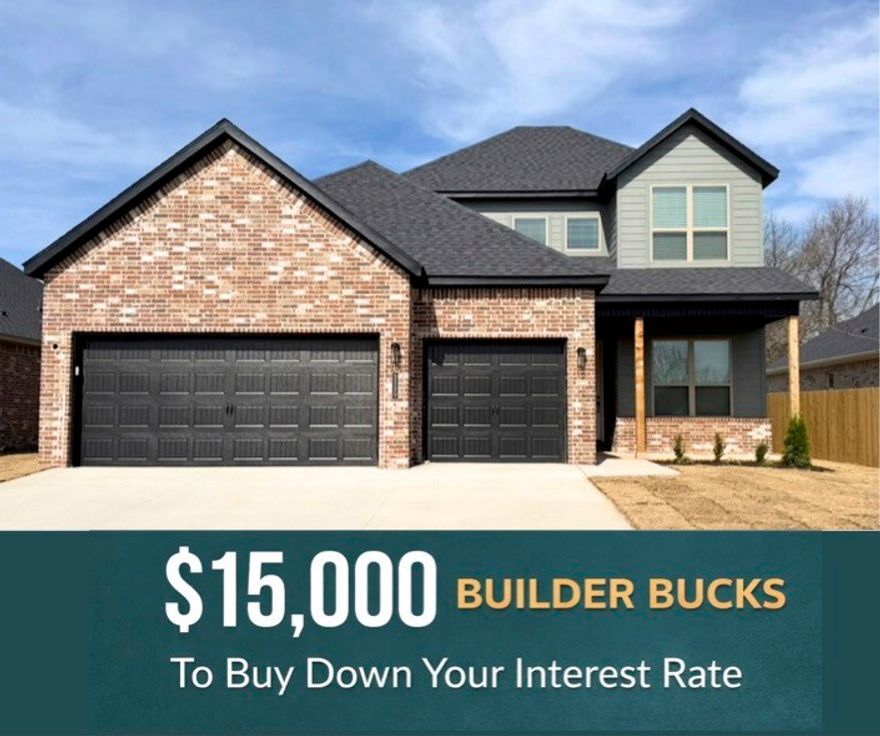 Introducing the Spruce Plan a 2-story home featuring 2,280 sq ft, a dedicated study, and a spacious 3-car garage.Step inside and immediately notice the 10-foot ceilings in the living area and primary bedroom.The main living space is ideal for entertaining or relaxing, seamlessly connecting to a well-appointed kitchen.The kitchen features a gas cooktop with a hood vented to the exterior, along with ample counter space and storage.The primary suite offers a private retreat with elevated tile extending all the way to the ceiling, delivering a sleek, upscale finish. All bathrooms throughout the home showcase full-height tile surrounds.Enjoy quiet neighborhood living while staying close to everything Pea Ridge has to offer. For a limited time, receive 15K in builder bucks and up to 4K from select lenders. Fence, blinds, and gutters are all included.