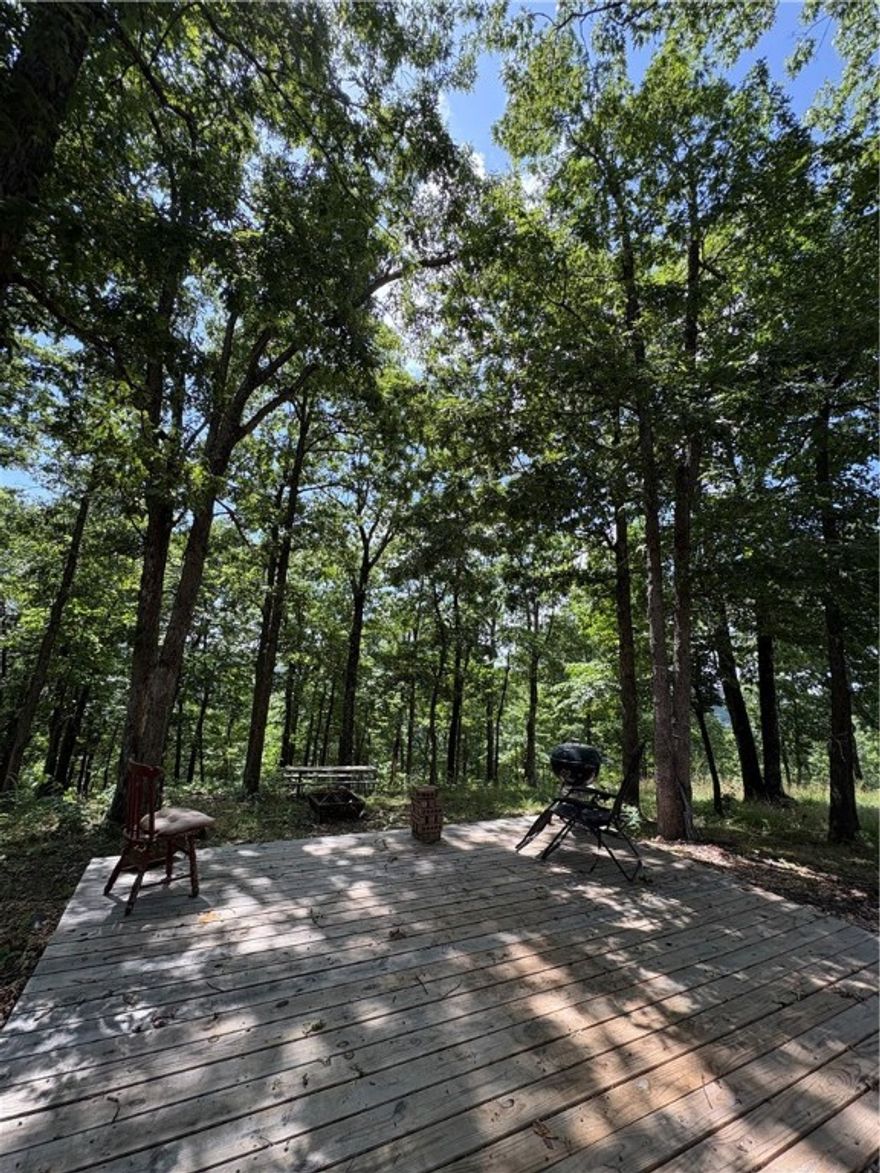 4.9 acres offering privacy close to the end of the road and no restrictions! Property features electric, rural water, septic, and a new storm shelter (11/2024). Includes a leveled shipping container with door, window, and wood stove. Large pad for camper and a 2020 camping trailer included in the purchase price. Multiple potential build sites and a viewing deck overlooking a finger of the Buffalo River Grand Canyon - endless possibilities for your dream getaway, build, or retreat.