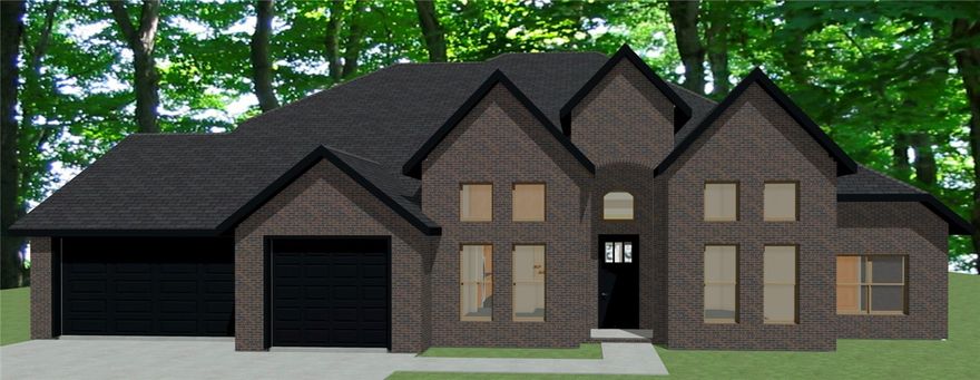 The Knighton Plan located in The Reserve at Wolverine offers 5 bedrooms (4 on the main level), 3.5 bathrooms, and a dedicated office. This open-concept design features a stunning kitchen with custom cabinetry, quartz countertops, and double ovens. The primary suite includes a beautifully tiled shower, stand-alone tub, and spacious wrap-around closet. Enjoy outdoor living on the large covered patio with TV hookup. Fantastic location near Bentonville West High School! Pictures are not of the actual plan, but similar plan and finish. Taxes are based on land only.