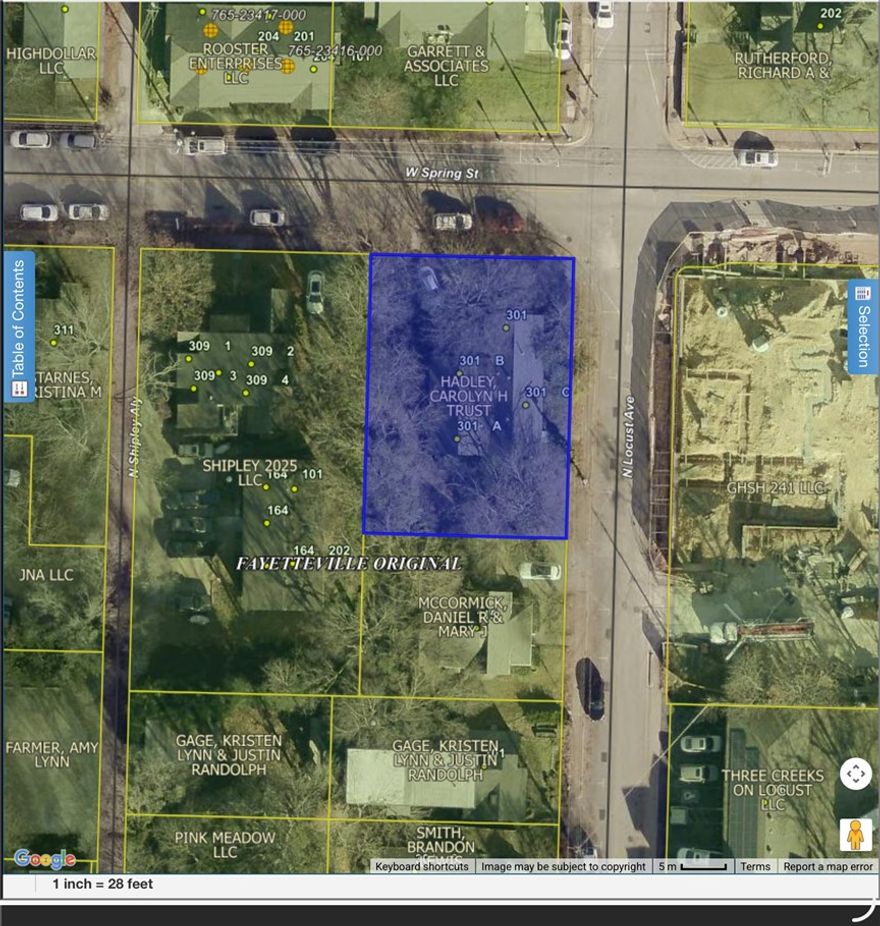 This commercially zoned corner lot in the heart of Fayetteville is a premier location from which to conveniently access anywhere downtown including the Square, Dickson Street, Walton Arts Center, Fayetteville Public Library, and the University of Arkansas.   

This property is zoned Downtown General which allows the following uses: single-family dwellings to multi-family dwellings, short-term rentals, restaurants  and sidewalk cafes, shopping goods, offices, studios, and related services.  Conditional uses may include hotel, motel and amusement services, shopping goods, transportation trades and services, commercial recreation, and private dormitories.
