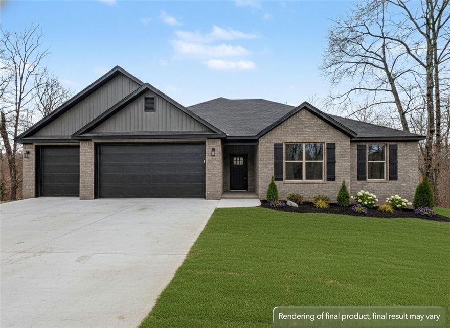 Welcome To Your Next Home! This One’s Got The Space, Style, And Bonus Garage You’ve Been Searching For! Currently, The Only New Build 3-Car Under $400K In Bella Vista! Smart Split Floor Plan With A Vaulted Living Room, Warm Beam Accents, And A Corner Gas Log Fireplace That Sets The Tone. The Kitchen Delivers With Custom Cabinets, Tile Backsplash, Pantry, Under-Cab Lighting, And An Island With Bar Seating Plus Eat-in Dining. The Primary Suite Includes A Full Custom Tile Shower, Dual Vanity, Potty Closet, And A Pass-Through Closet That Connects Straight To The Laundry...Convenience At Its Best. Two Secondary Bedrooms Share A Full Hall Bath. Covered Back Deck With Steps Down To The Backyard, Because That Just Makes Sense! Sodded Yard, Quiet Street, And A Prime Location With Quick Access To I-49, Highlands Golf & Pub, And Branchwood Trails. Just Underway, So You Can Still Make Selections And Truly Make It Yours!