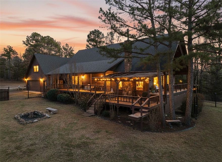 OUTDOORSMAN’S PARADISE on 80 acres near the Ouachita National Forest with mountain views, creeks, trails, food plots, and a deer stand. Beautiful wood home with open floor plan, vaulted ceilings, large windows with panoramic views, and finished 2-car garage. Outbuildings include a 20’x20’ metal shop, 36’x30’ pole barn, chicken coop, wood shed, and 16’x30’ covered RV parking w/ electric. Renovations/upgrades 2020–2025 (dated list available). Transferable lifetime foundation warranty; seller pays transfer. Option to purchase partially furnished w/ landwork equipment. All appliances and 2 gun safes convey. Abundant wildlife: deer, bear & turkey. Fiber internet + deeded easement; approx. 15 min to town; approx. 2.5 mi to NF Trail Entrance #39; approx. 5mi to Jack Creek Rec Area.
