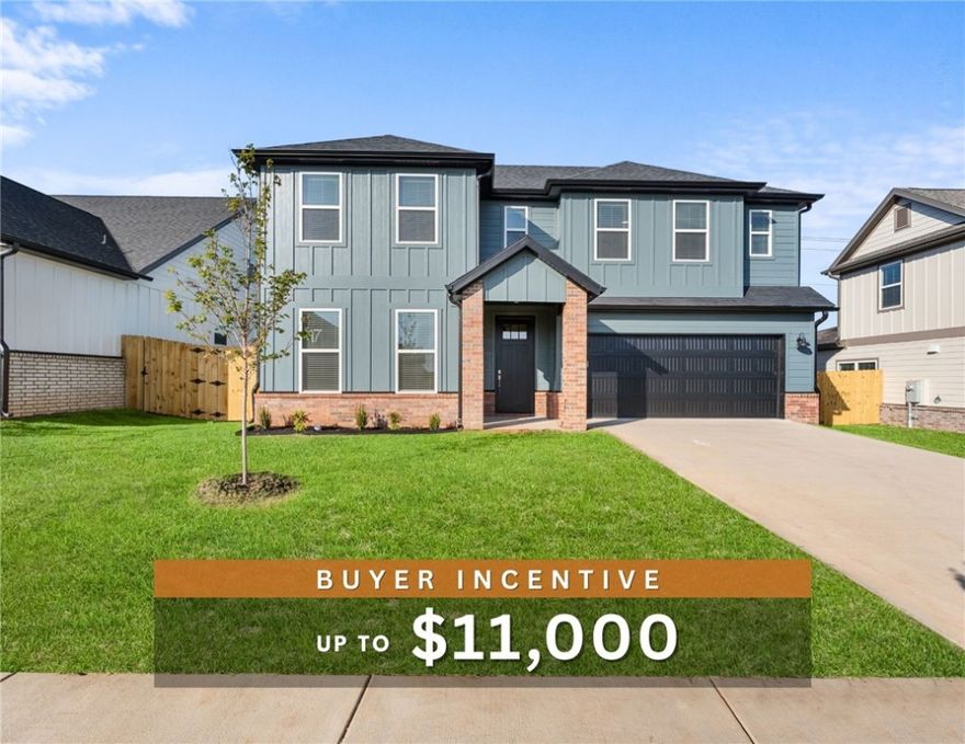 Fence, blinds and gutters included! Discover your dream home in the sought-after Osage Hills neighborhood. Delta plan with garage on the right and East facing! 9 ft ceilings, linear electric fireplace in the living room, LVP flooring throughout the main living areas and primary bedroom, quartz countertops and more. Chef's kitchen boasting frigidaire stainless steel appliances, gas range, pantry, quartz countertops, bar pull handles, large island and gorgeous backsplash. Luxurious primary bedroom features abundant natural light, while the spa-like primary bathroom offers a walk-in shower, tub, double sinks, and spacious walk-in closets. Additional features include a study on the main level, two large secondary bedrooms upstairs and a separate laundry room. Nestled on a generous lot with covered patio that overlooks the serene sodded, fully fenced backyard. Sturdy concrete siding & brick! Model home located at 6008 SW Coywolf St- Lot 122.